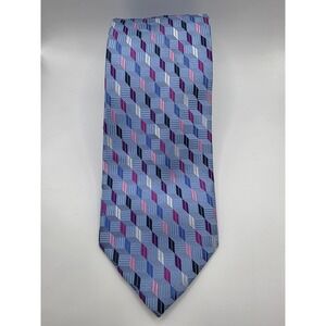 Haines & Bonner Of London Geometric Pattern‎ Silk Necktie Men Blue Pink Purple
